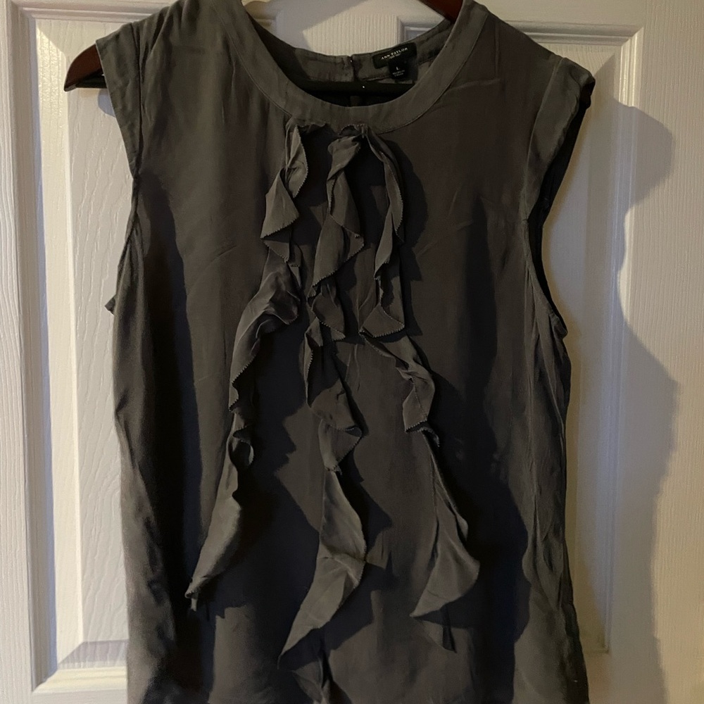 Ann Taylor Charcoal Ruffle Blouse Size Large